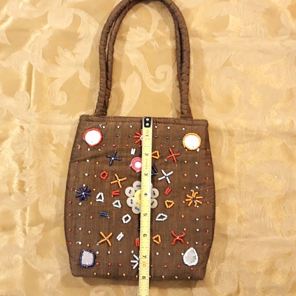 Artsy Boho Floral Beaded Brown Fabric Handbag - Picture 8 of 8